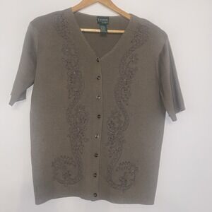 Country Classics by Koret Embroidered Cardigan Sweater Women's M Short Sleeve